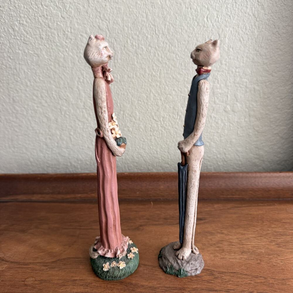 Jim Shore 8.5" Pencil Figurines Cats Umbrella Flower Pot Signed JS 91 and JS 89 - Picture 3 of 5